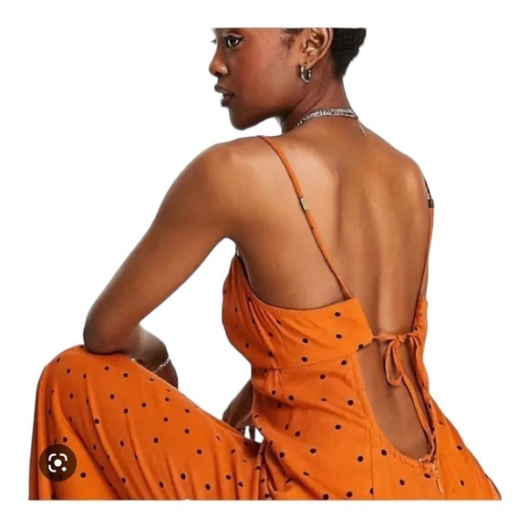 FREE PEOPLE Rust Orange Polka Dot Open Back Wide Leg Jumpsuit XS NEW - Picture 11 of 15
